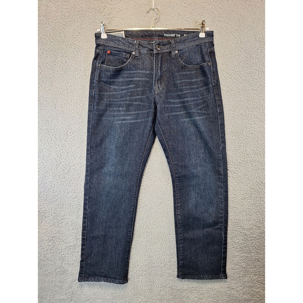 MBX Mens Straight Leg Jeans W30 L30 (Fits 34x29) Dark Wash Streetwear Casual